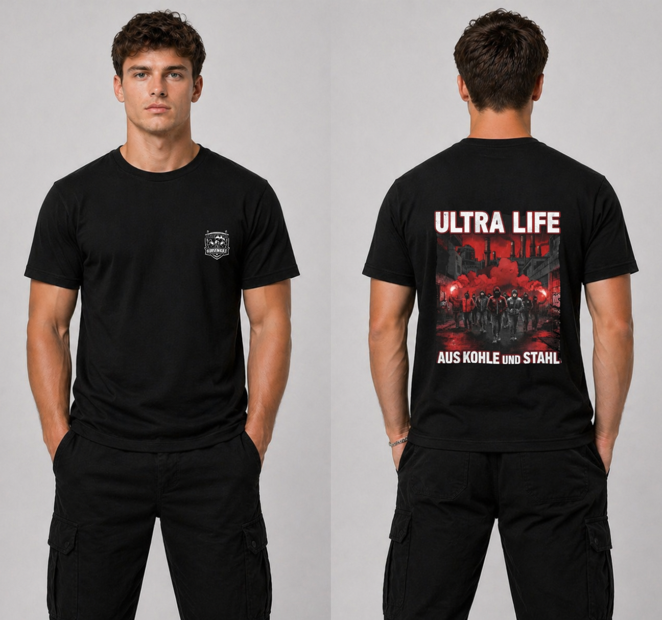 T-Shirt "Ultra Life-Aus Kohle und Stahl" Schwarz Rot