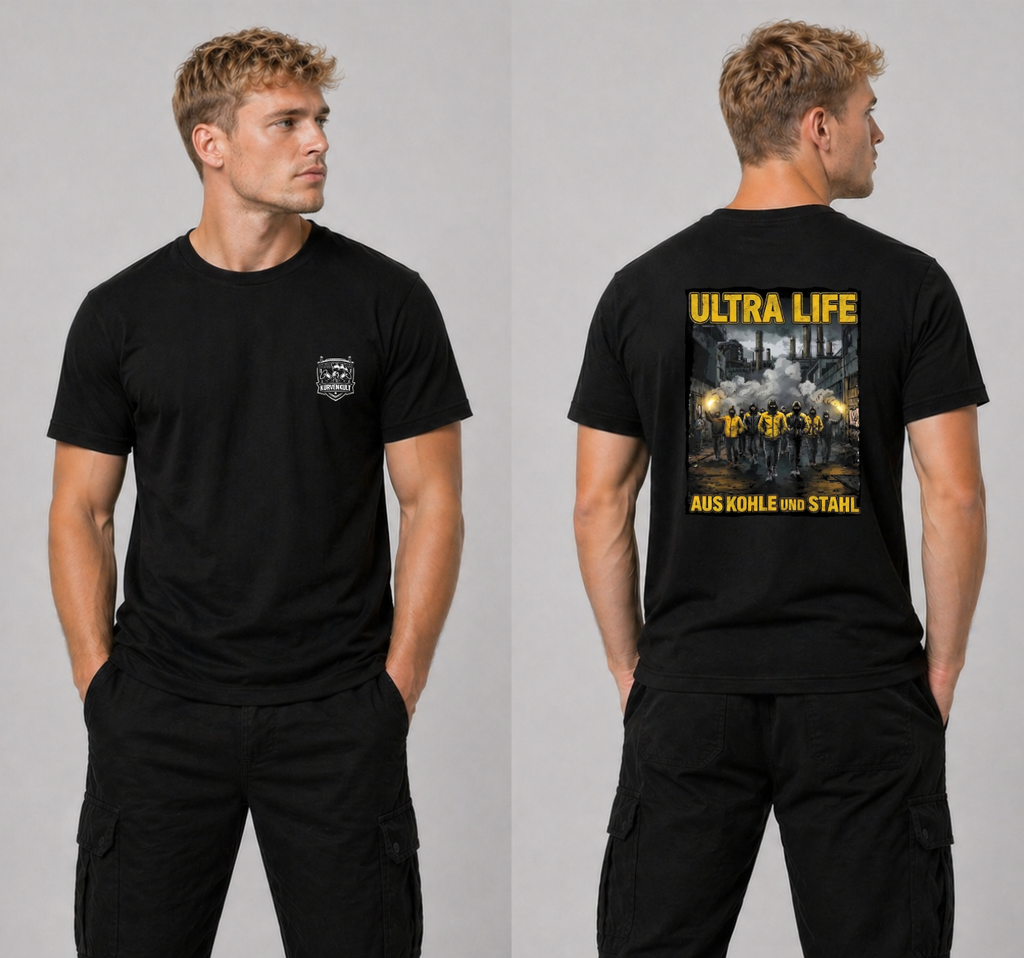 T-Shirt "Ultra Life-Aus Kohle uns Stahl" Schwarz/Gelb